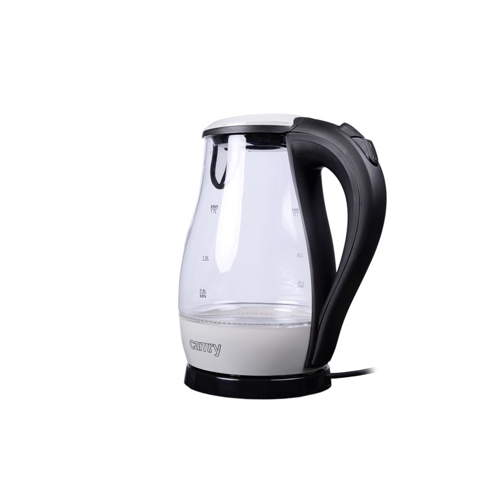 Camry Wasserkocher Glas 1,7L CR 1251w weiß LED beleuchtet kabellos 2200 Watt Glaswasserkocher