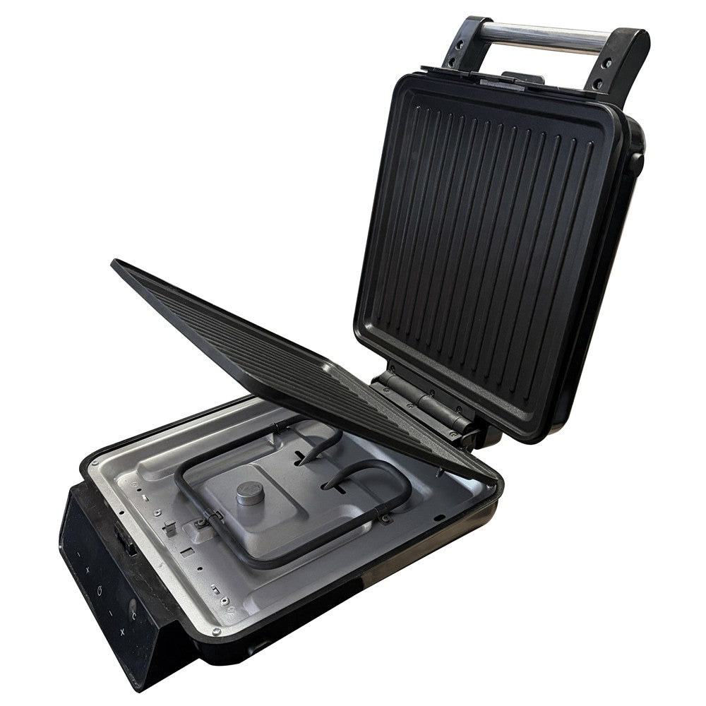 Adler AD 3096 4-in-1 Sandwichmaker, Sandwichtoaster mit Wechselplatten, Waffeleisen, Kontaktgrill, LED-Touchdisplay, Timer, Temperaturregelung, Antihaftbeschichtung, Schwarz/Silber
