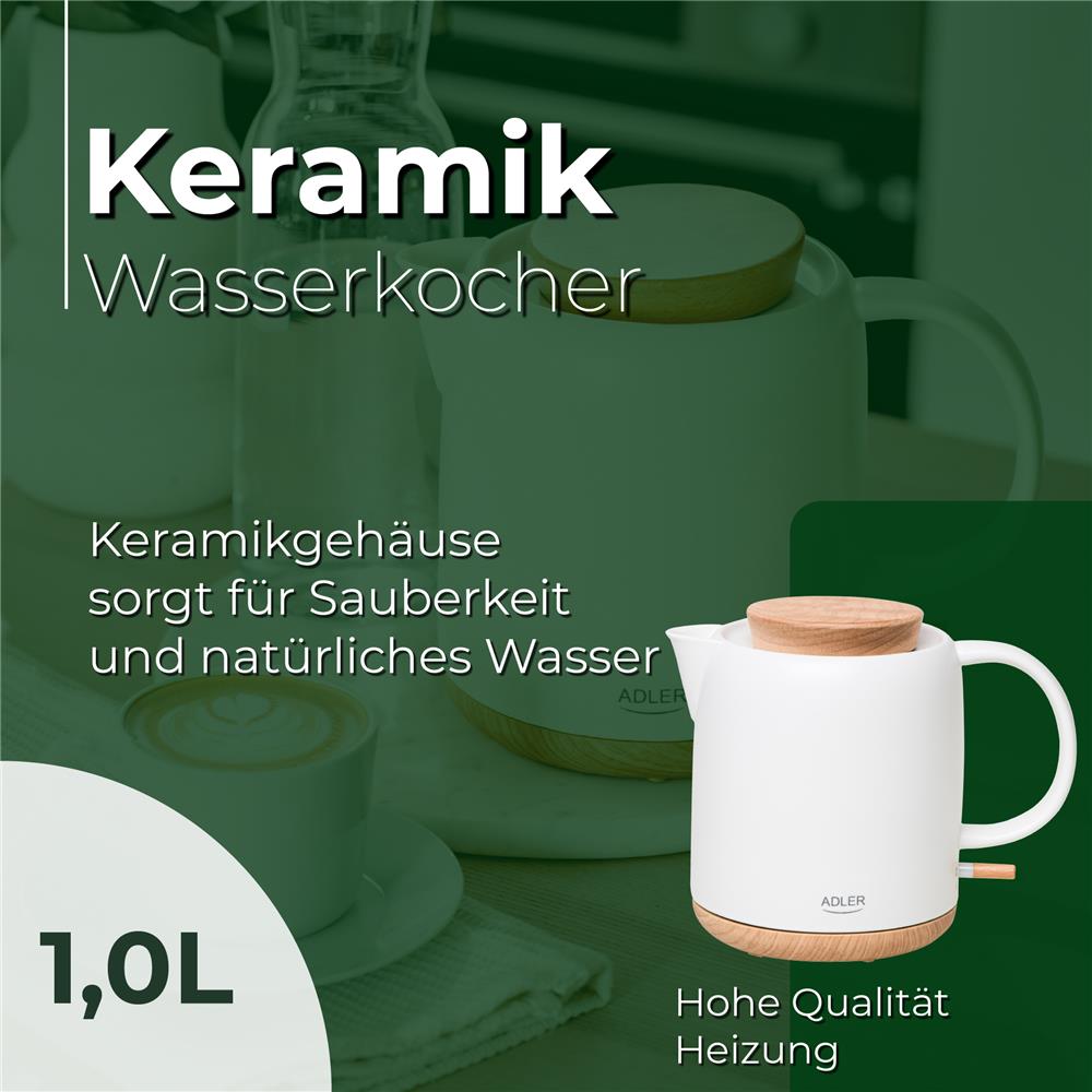 Adler AD 1304 Keramik Wasserkocher 1,0L weiß