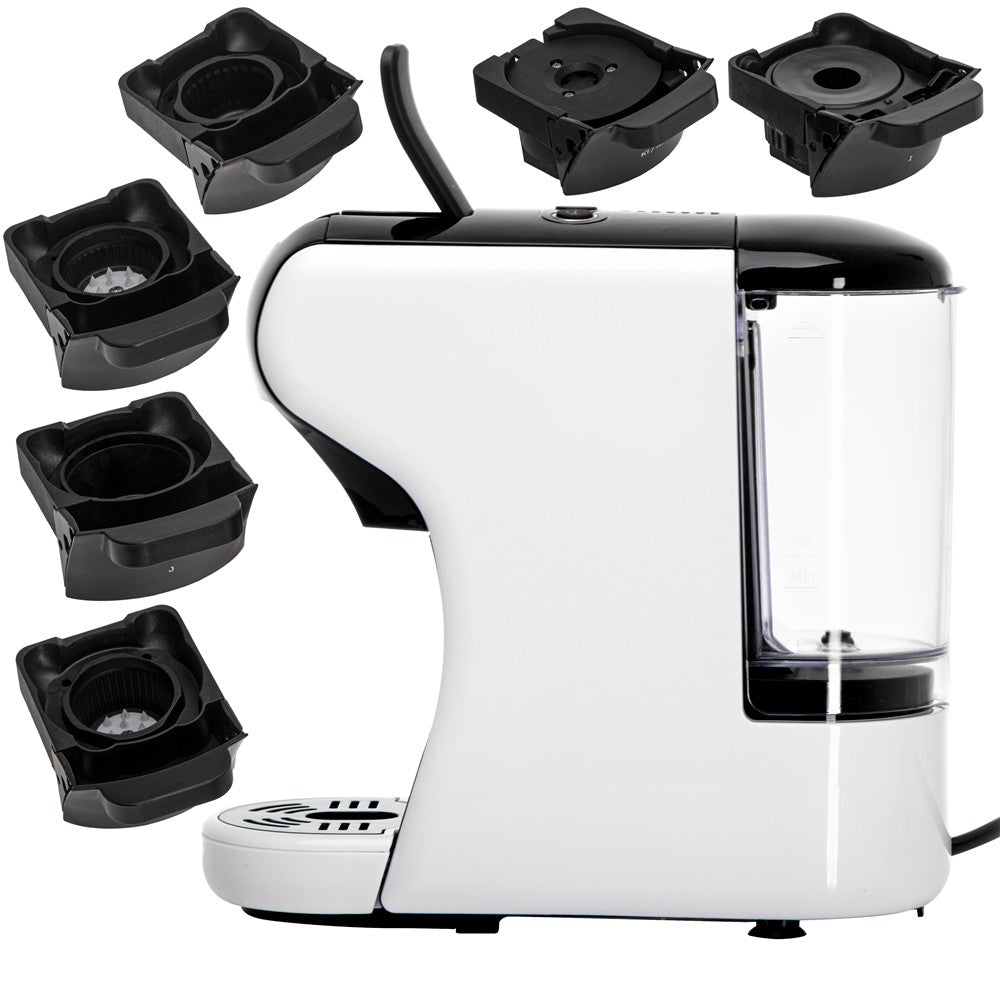 Adler AD 4386 Multikapsel Kaffeemaschine, 19 bar Espressomaschine, 9 Kapselsysteme, gemahlener Kaffee, ESE Pads, 0,6 l, kompakt, Weiß/Schwarz
