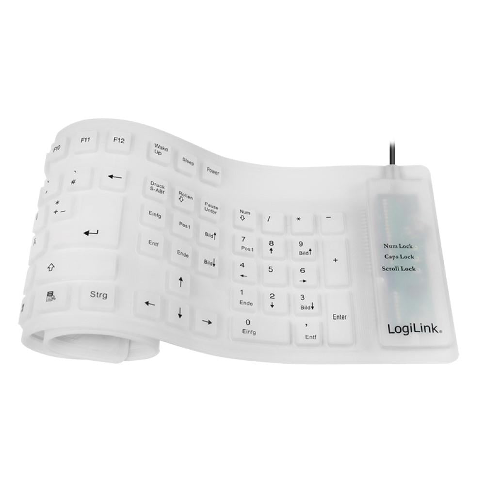 LogiLink Tastatur Flexibel Wasserfest USB PS/2 weiß