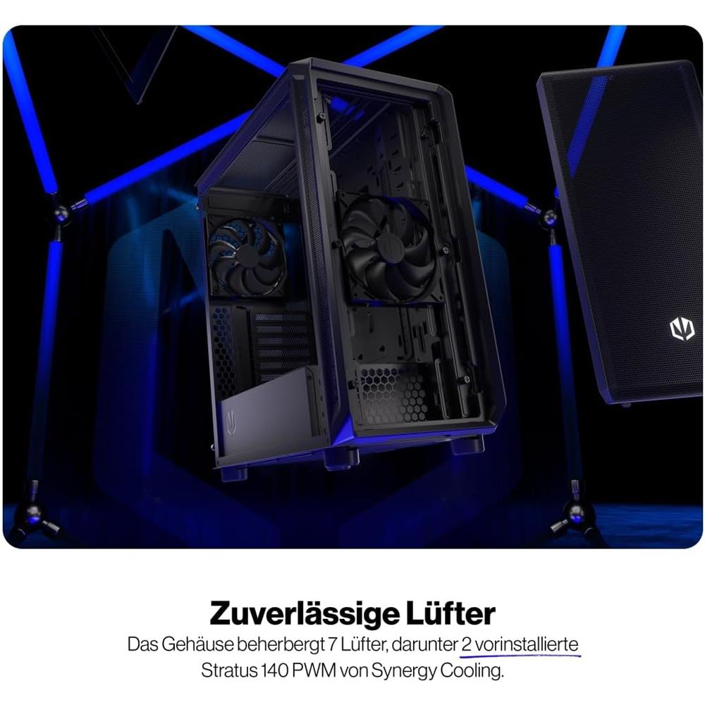 ENDORFY Arx 500 Core, PC-Gehäuse, schwarz, mit 2x140-mm-Lüfter, Seitenwand aus gehärtetem Glas