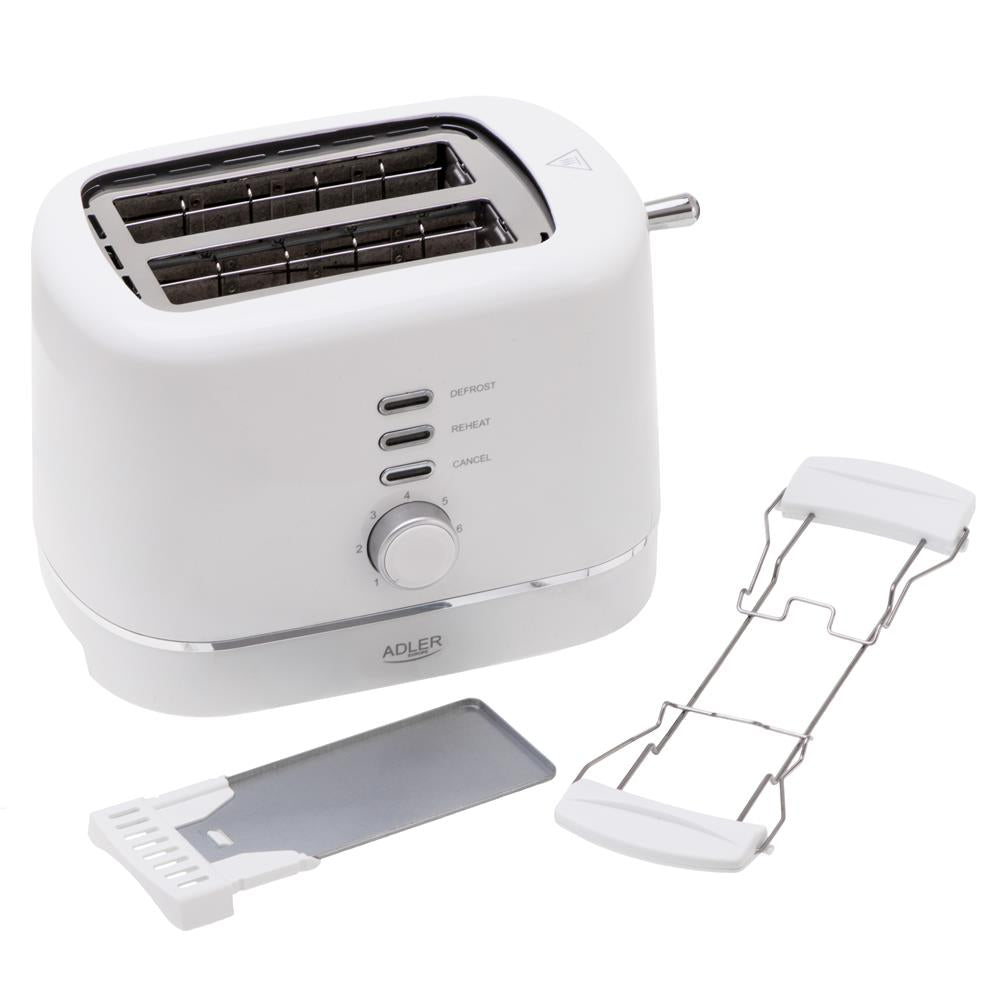 Adler AD 3224 Toaster Weiß Auftauen Brötchenaufsatz 7 Stufen Rutschfeste Füße Herausnehmbare Krümellade
