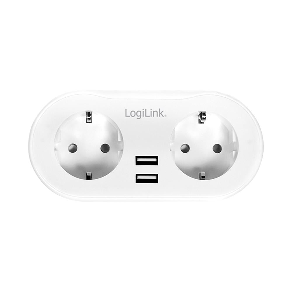 LogiLink Wi-Fi Smart Plug Stromstecker 2-fach mit Schutzkontaktbuchse und 2x USB, Tuya kompatibel