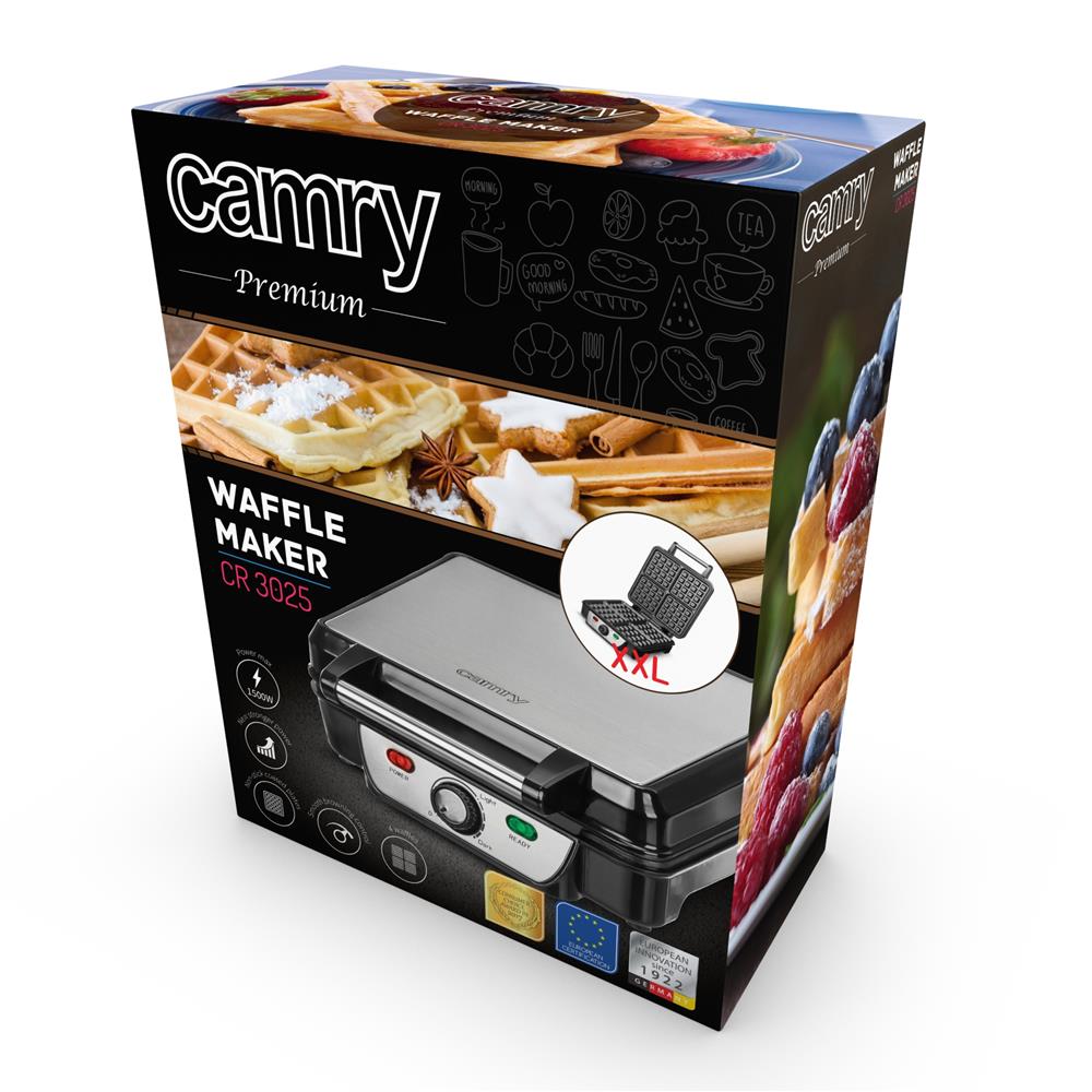 Camry CR 3025 Waffeleisen 4 Waffeln 1500 Watt Waffelmaker XXL für 4 Waffeln