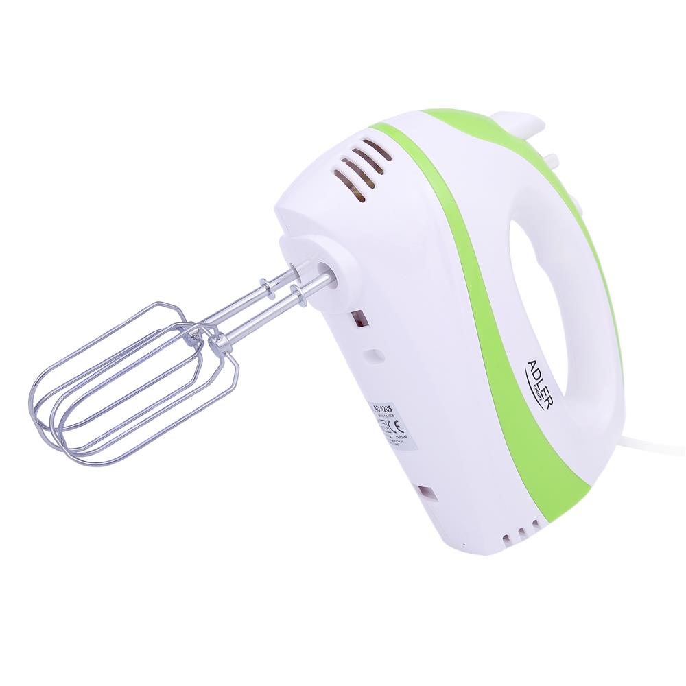 Adler AD 4205g Handmixer in Weiß/Grün, 300 Watt, mit 5 Geschwindigkeitsstufen