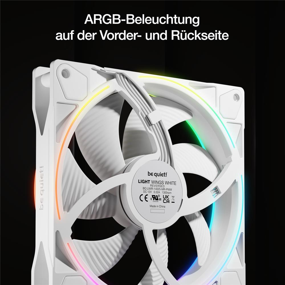 be quiet! Light Wings 140mm PWM Reverse White 7 invertierte Lüfterblätter hoher Airflow