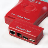 LogiLink Kabeltester 5-in-1, RJ45, RJ11, USB, BNC, FireWire, mit Remote Einheit