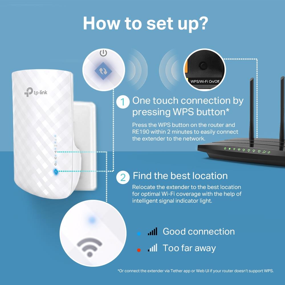 TP-Link RE190 AC750-Dualband-WLAN-Repeater WLAN-Erweiterung Dualband bis zu 750 Mbit/s