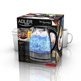 Adler AD 1225 Wasserkocher aus Glas, 1,7 Liter, 2200 Watt, mit blauer Beleuchtung