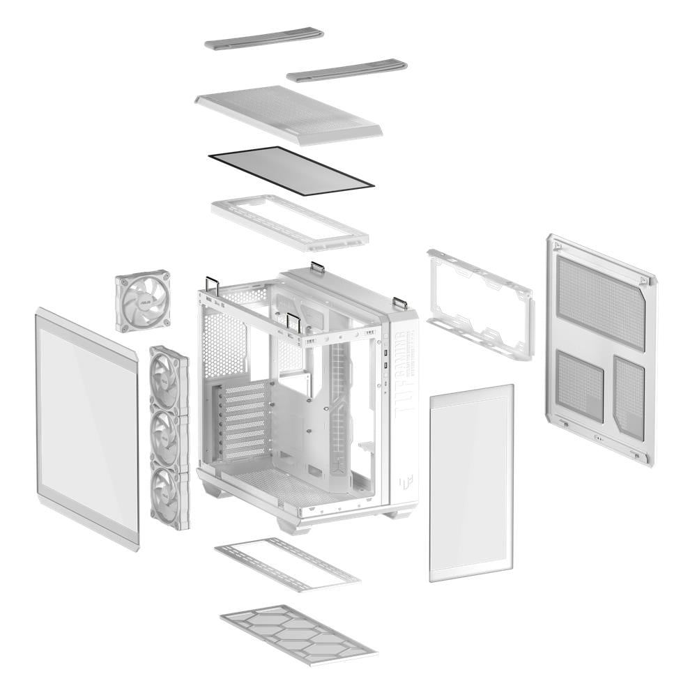 ASUS TUF Gaming GT502 Horizon TG ARGB White Zweikammer PC Gehäuse mit 4 ARGB Lüftern