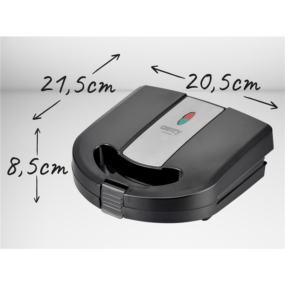 Camry CR 3063 Sandwichmaker 3-in-1, Kontaktgrill und Nusskuchen-Maker, wechselbare Antihaft-Platten, 750 W, Cool-Touch-Griff, vertikal lagerbar, Schwarz-Silber