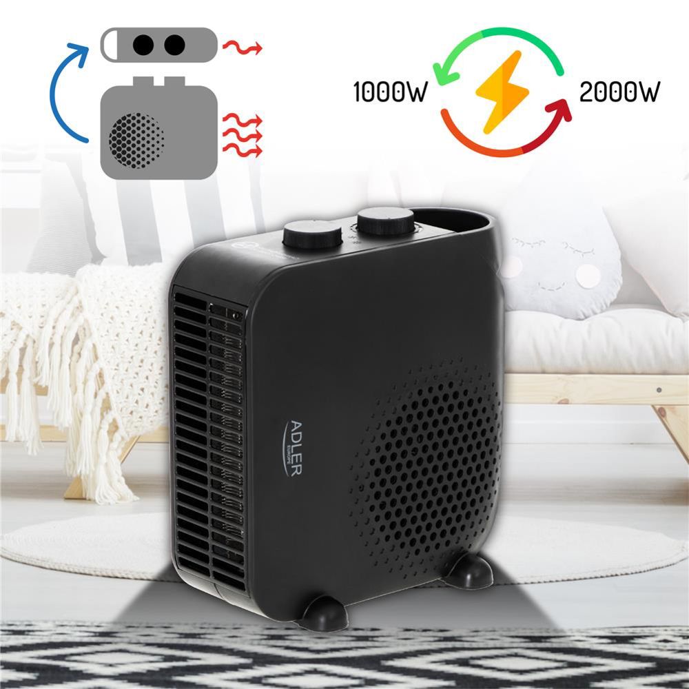 Adler AD 7725b Thermoventilator 2000 Watt Schwarz Heizgerät mit Thermostat