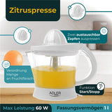 Adler AD 4014 elektrische Zitruspresse 1L Saftpresse Orangenpresse weiß