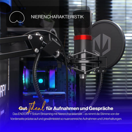 ENDORFY Solum Streaming, schwarzes Mikrofon mit Anti-Schock-Montage und Mute-Button