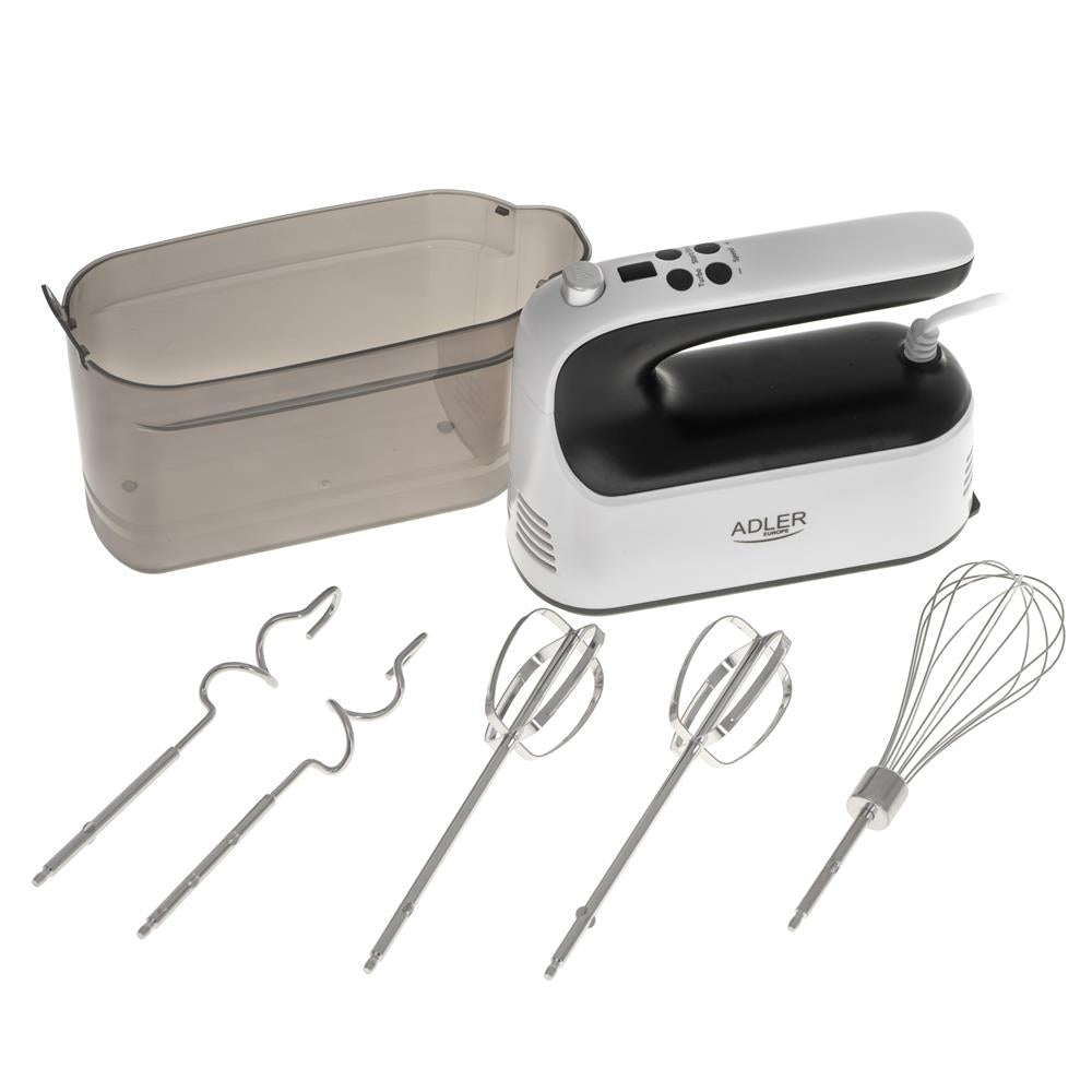 Adler AD 4229 Handmixer 9 Geschwindigkeiten Turbo Funktion Knethaken Schneebesen weiß schwarz