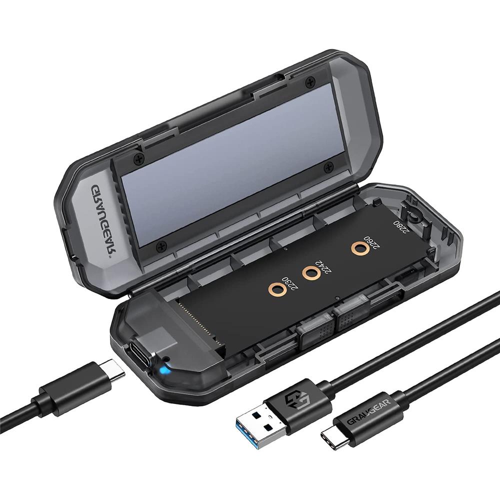 GRAUGEAR USB Type-C Gehäuse für M.2 NVMe SSD, Aluminiumgehäuse, integrierten Aufbewahrungsbox