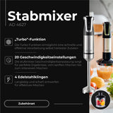 Adler AD 4627 Stabmixer Set elektrischer Handmixer Schneebesen Milchaufschäumer Turbo Funktion silber