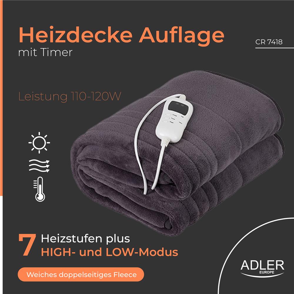 Camry CR 7418 Heizdecke Timer Maschinenwaschbar 7 Heizstufen