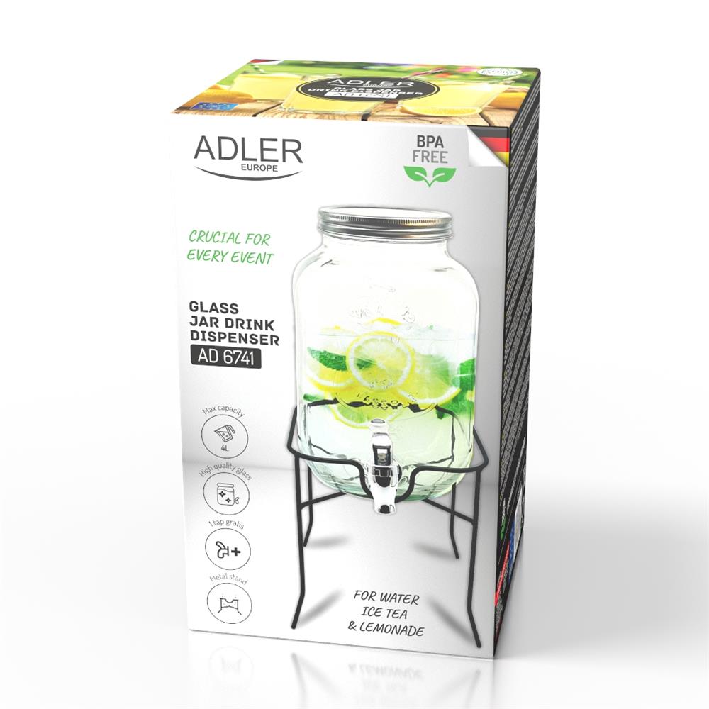 Adler AD 6741 Getränkespender 4 Liter aus Glas mit Metallständer