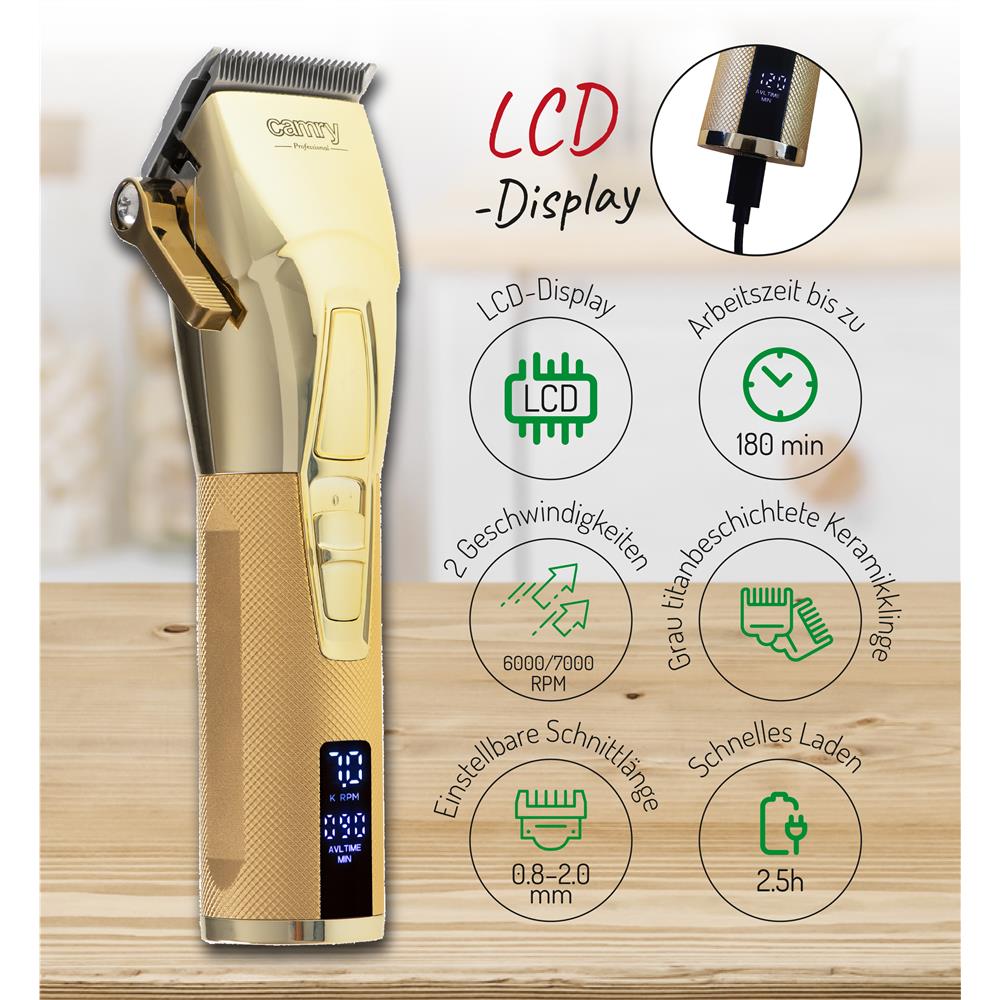 Camry CR 2835 Premium Metallic Haarschneidemaschine gold Trimmer Bartschneider mit LCD