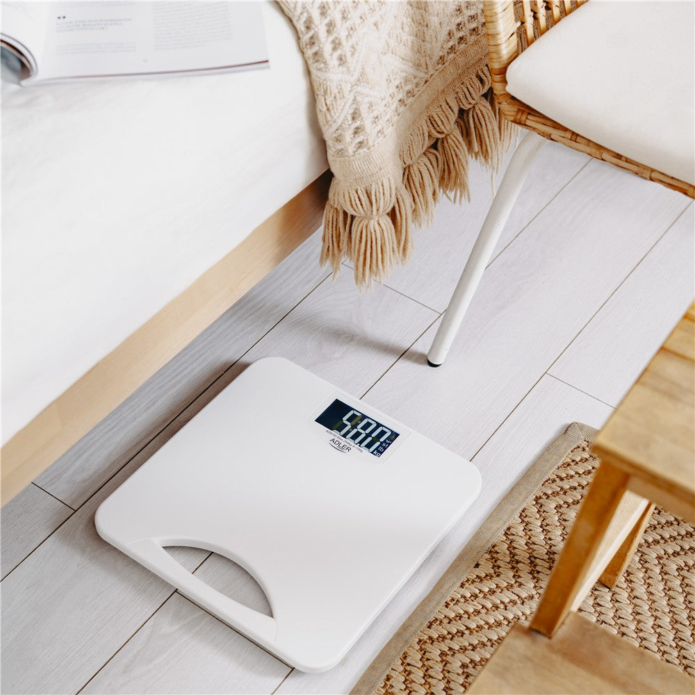 ADLER EUROPE AD 8193W Personenwaage bis 250 kg, digitale Badezimmerwaage mit LCD-Display, 100 g Teilung, ABS-Gehäuse, rutschfeste Füße