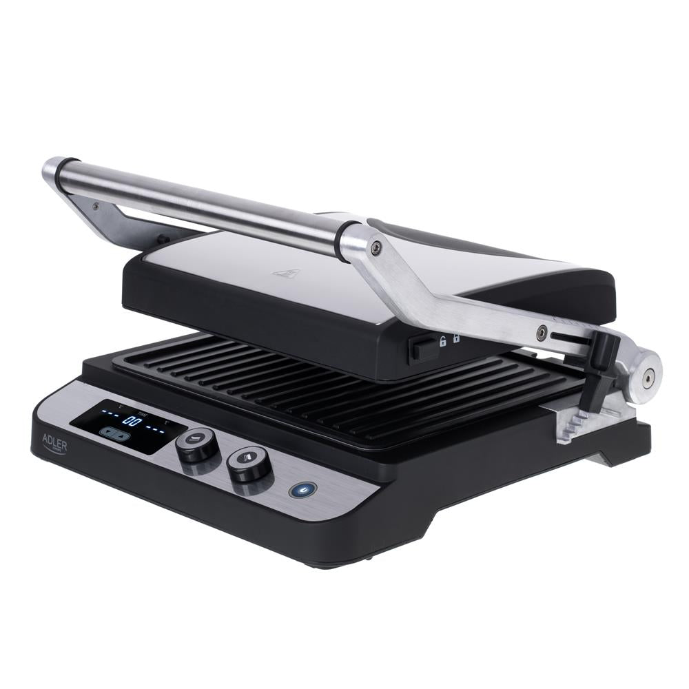 Adler AD 3059 Elektrogrill in Silber, 3000 Watt, mit antihaftbeschichtete Grillplatten