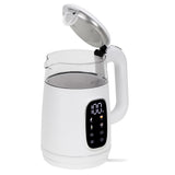 Adler AD 1305 Glas-Wasserkocher 1,7 L mit Temperaturwahl 40–100°C, LED-Display, Warmhaltefunktion 2 Std., 2200 W, Touch-Bedienung weiß silber