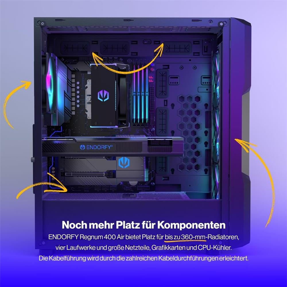 ENDORFY Regnum 400 ARGB, ATX PC-Gehäuse, inkl. 4x 120mm ARGB PWM-Lüfter, Seitenteil aus gehärtetem Glas | EY2A009