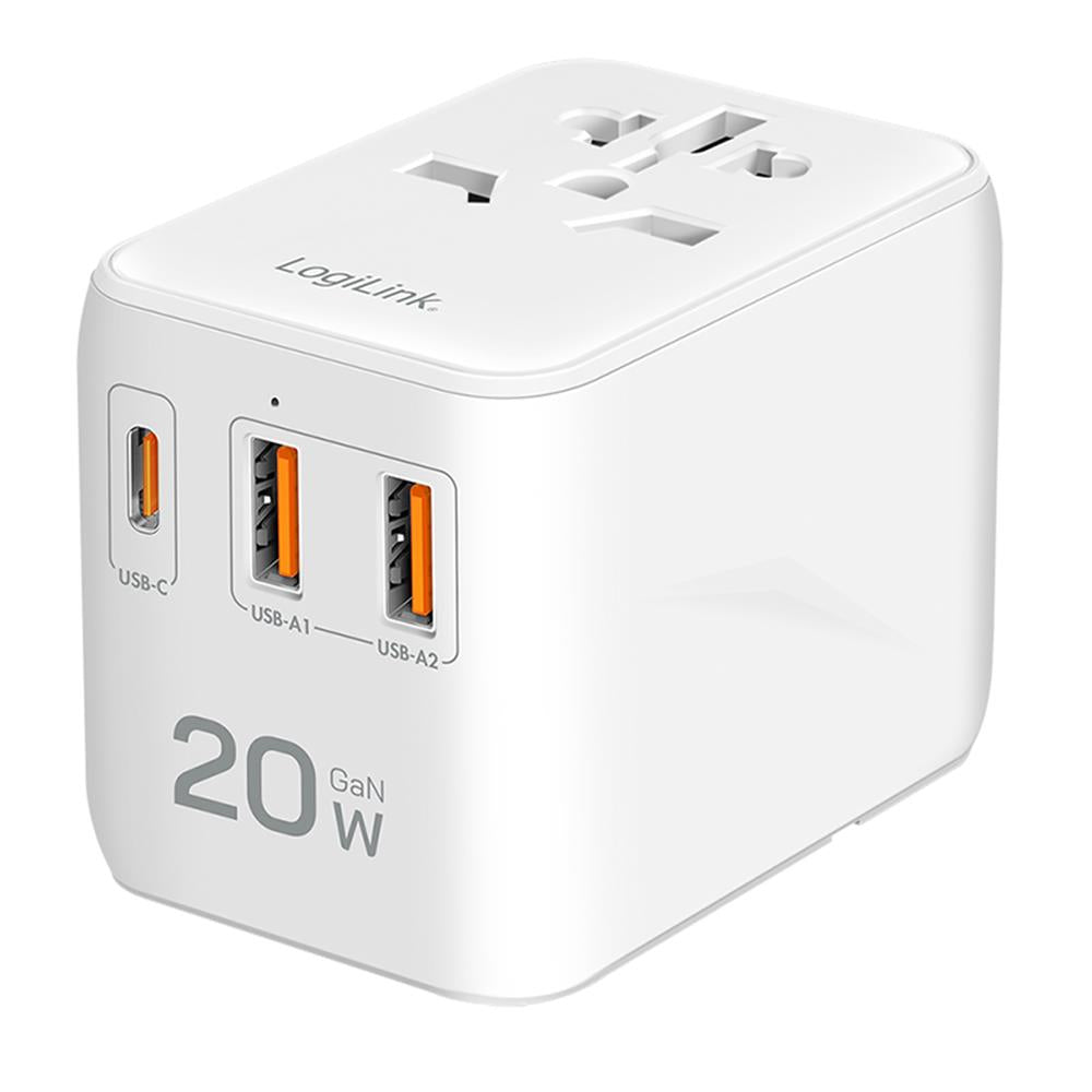 LogiLink Universal-Reisenetzteil 20W PD, 4 Anschlüsse, Weiß