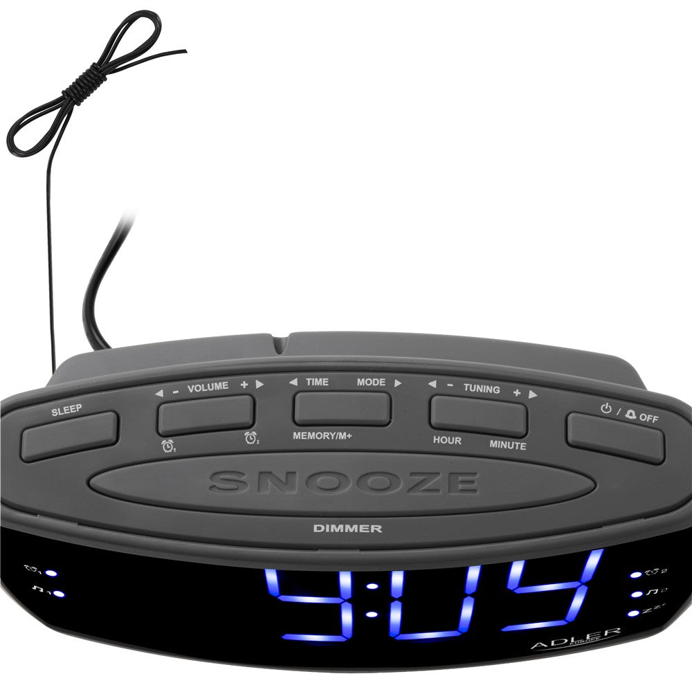Adler AD 1121 S Radiowecker LED Display 22,2 cm AM FM Wecker, Dual Alarm, Snooze Netzbetrieb, Schwarz