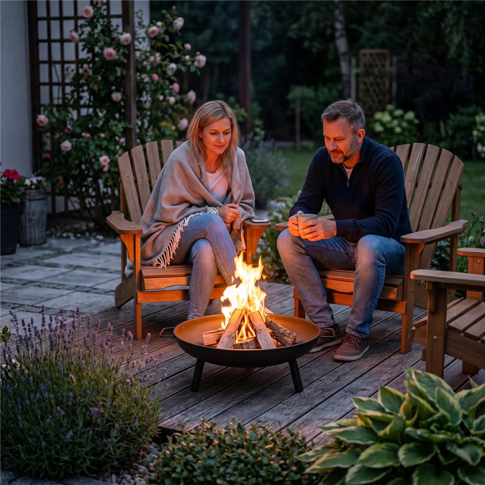 Adler AD 6819 Feuerschale Garten 58 cm, Stahl Feuerstelle Outdoor für Holz & Briketts, runde Gartenschale mit Griffen, 3 Standbeinen, hitzebeständig bis 500 °C, Matt