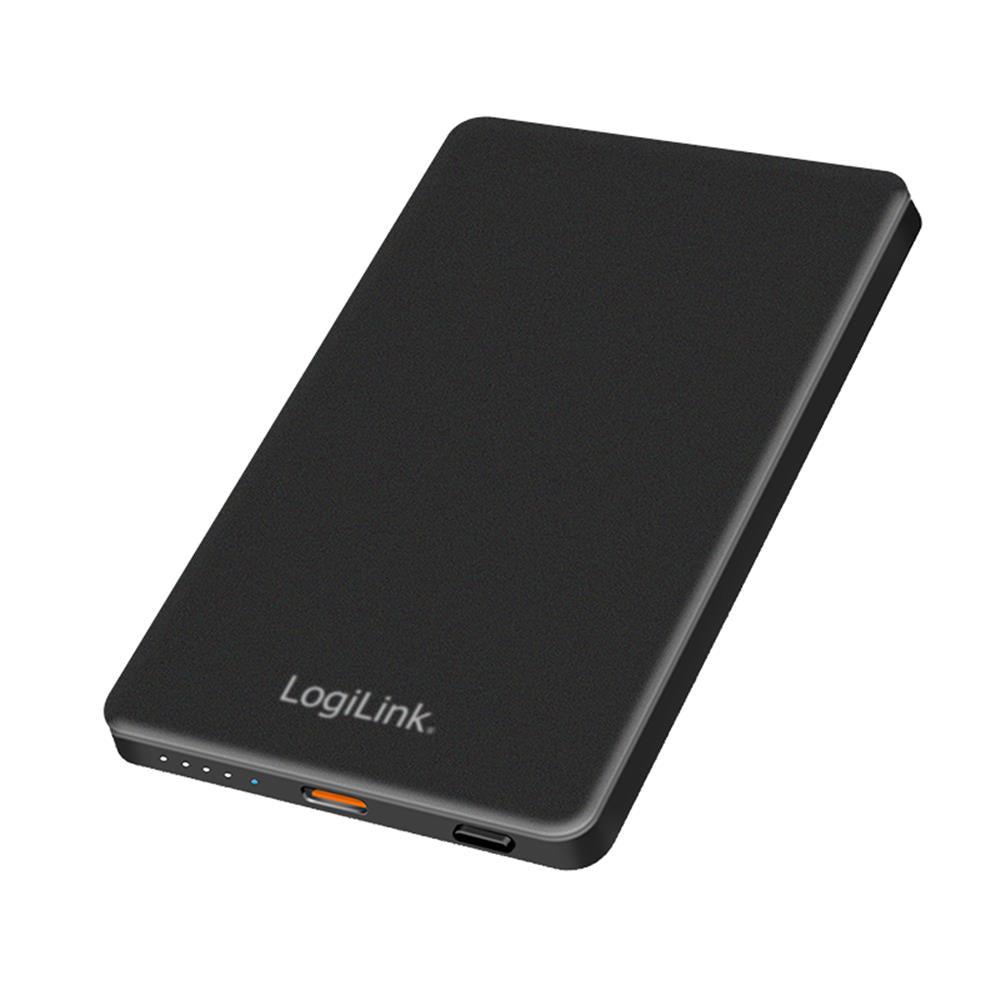 LogiLink Magnetische Powerbank 5.000 mAh, USB-C, PD 15 W, MagSafe-kompatibel, Schwarz