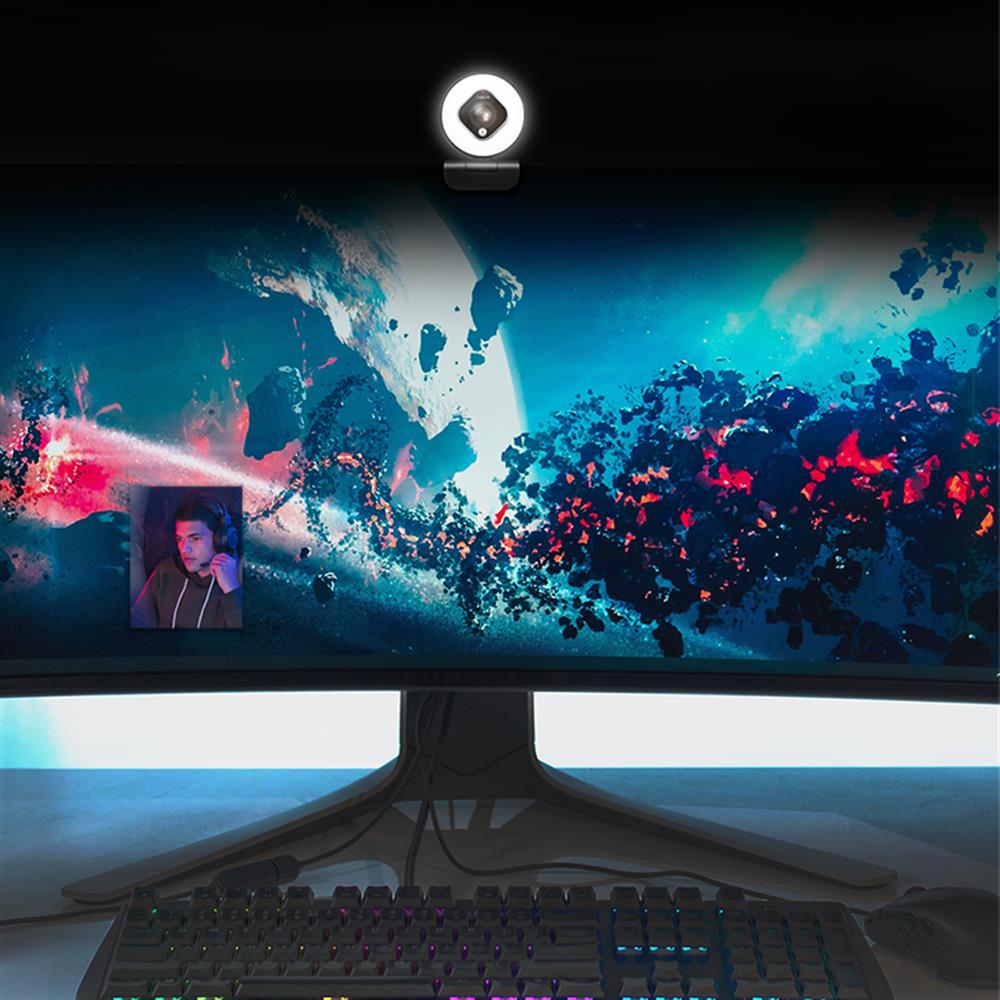 LogiLink Full-HD-USB-Webcam mit Autofokus, Ringlicht & Stativ, 76° Weitwinkel