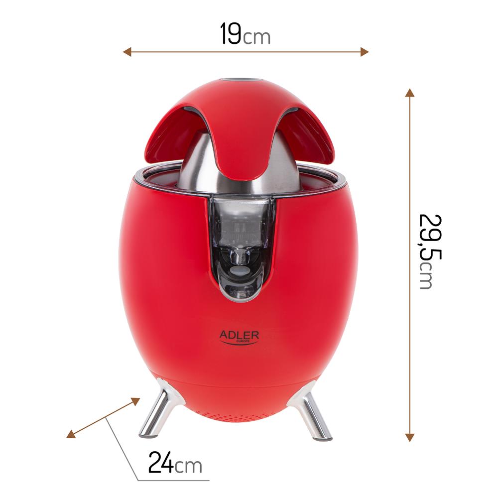 Adler AD 4013 Zitruspresse rot Saftpresse elektrisch Fruchtfleisch Sieb Edelstahl Anti Tropf System