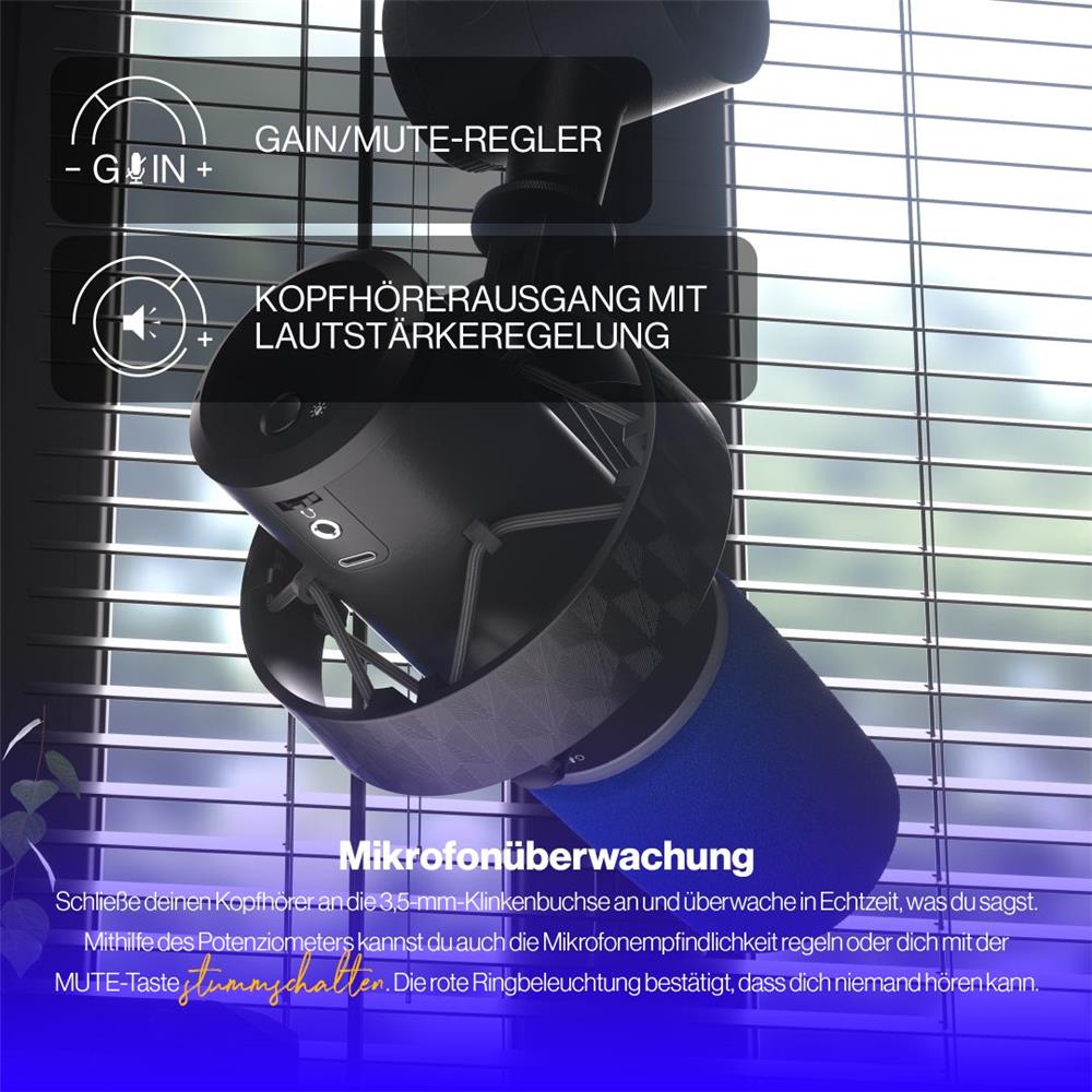 ENDORFY Solum Broadcast, schwarzes Mikrofon, Doppelfunktionaler Mute- und Gain-Regler
