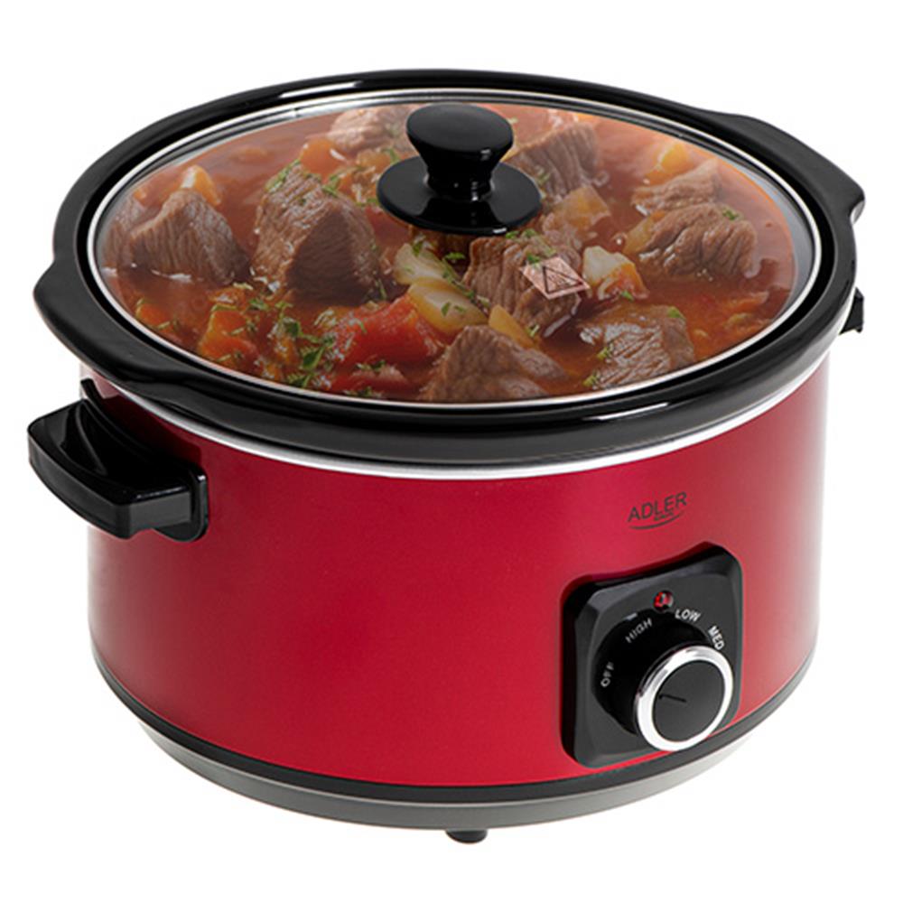 Adler AD 6413r Langsamkocher 5,8L 290W Rot Schongarer Multikocher Gartopf Slowcooker