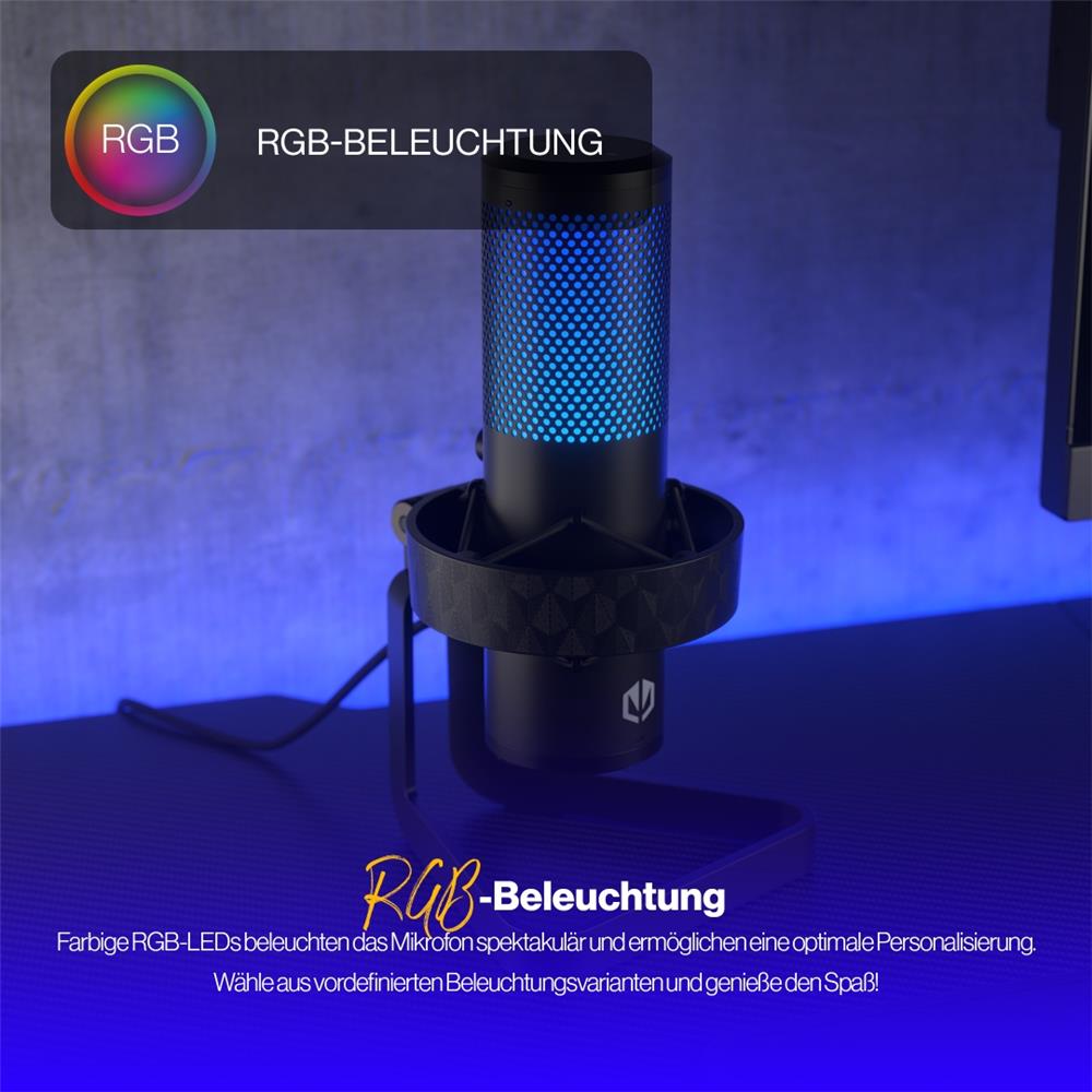 ENDORFY AXIS Streaming, schwarzes Mikrofon, Kopfhöreranschluss, Gain-Regler