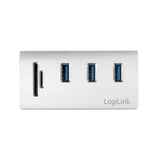 LogiLink USB 3.0 3-Port Hub mit Kartenleser und Aluminiumgehäuse Silber