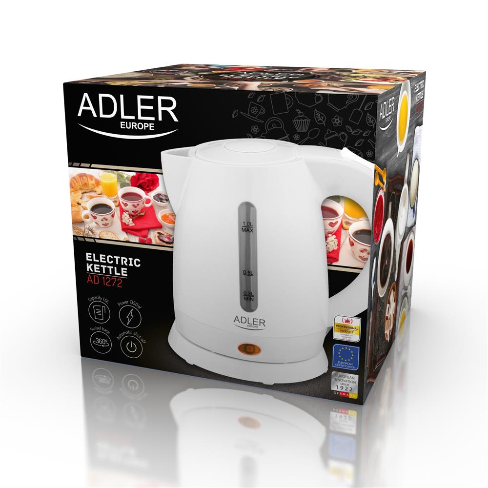 Adler AD 1272 Mini-Wasserkocher in Weiß, 1 Liter, 1600 Watt, für Reisen und Camping