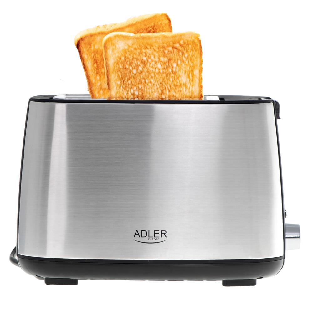 Adler AD 3214 Toaster in Silber, 900W, mit 7 Bräunungsstufen, Brötchenaufsatz und Krümelschublade