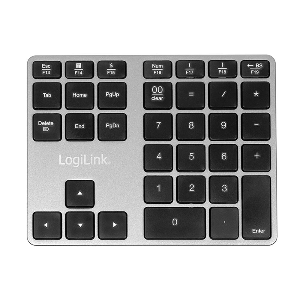 LogiLink Keypad Bluetooth in Spacegrau mit 35 Tasten, kabelloser Ziffernblock