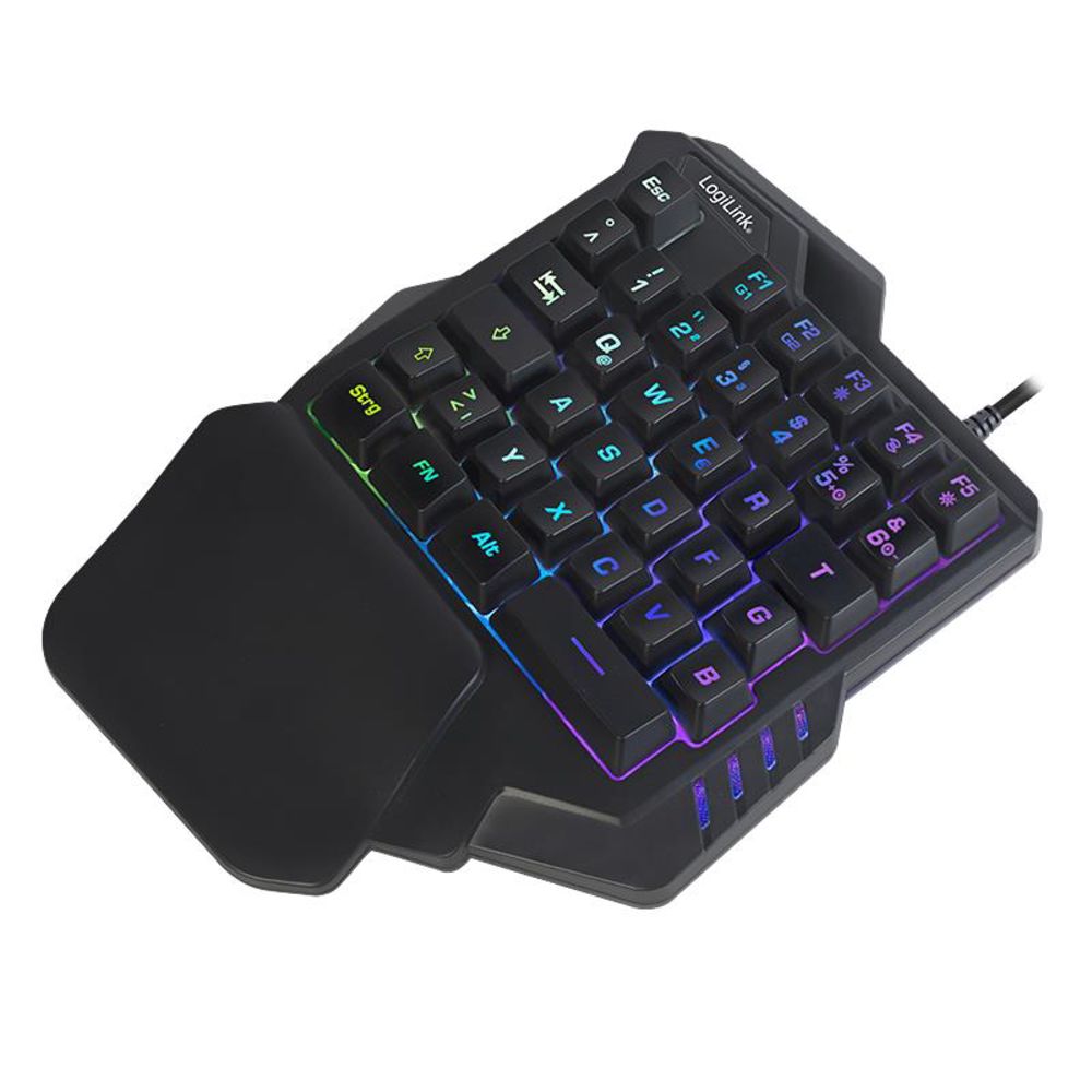 LogiLink Beleuchtete Einhand-Gaming Tastatur schwarz schnurgebunden