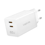 LogiLink Dual-USB-Steckdosenadapter, GaN, 65 W, 2x USB-C PD/QC, Weiß