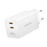 LogiLink Dual-USB-Steckdosenadapter, GaN, 65 W, 2x USB-C PD/QC, Weiß