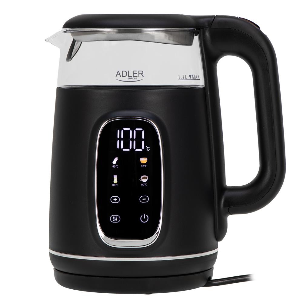 Adler AD 1305 Glas-Wasserkocher mit Temperaturregelung, LED-Anzeige, 1,7 L, 2200 W