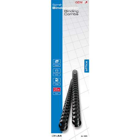 GENIE Spiralbinderücken Plastikbinderücken DIN A4 12 mm, schwarz, 25 Stk.