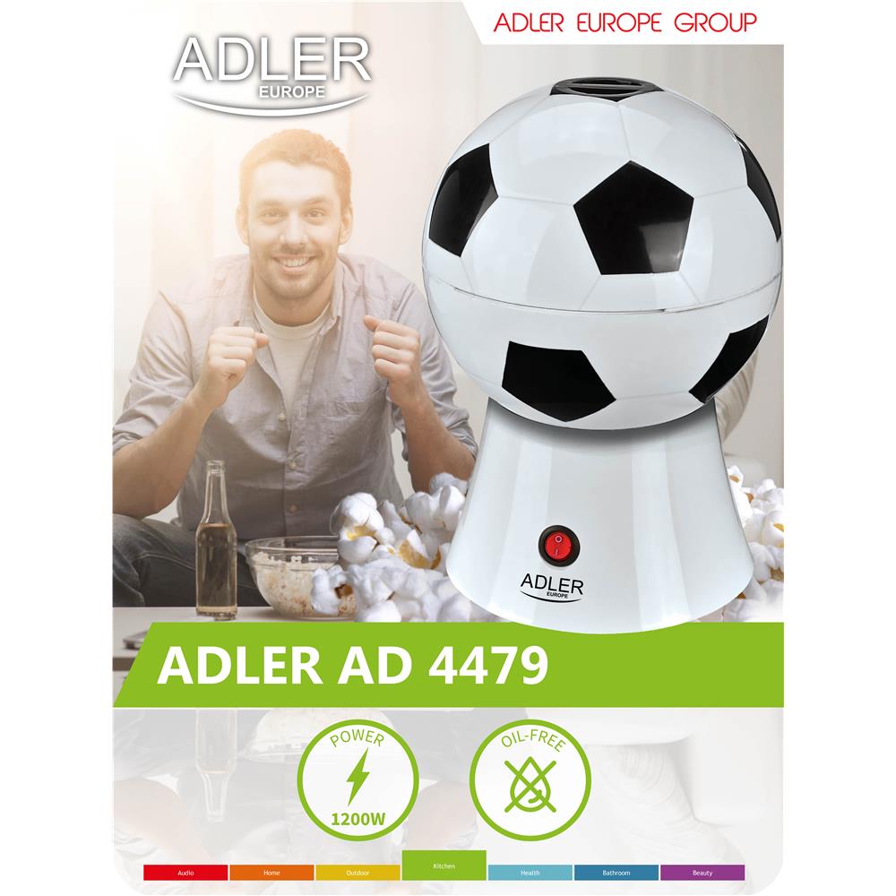 Adler AD 4479 Popcorn-Maker Popcorn-Maschine Fußball Heißluft ölfreie fettfreie Zubereitung