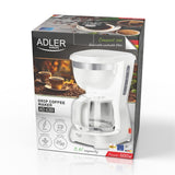 Adler AD 4381 Filterkaffeemaschine, kompakte Kaffeemaschine für gemahlenen Kaffee, 0,6 l Glaskanne, Warmhaltefunktion, Tropfstopp, 600 W, Weiß