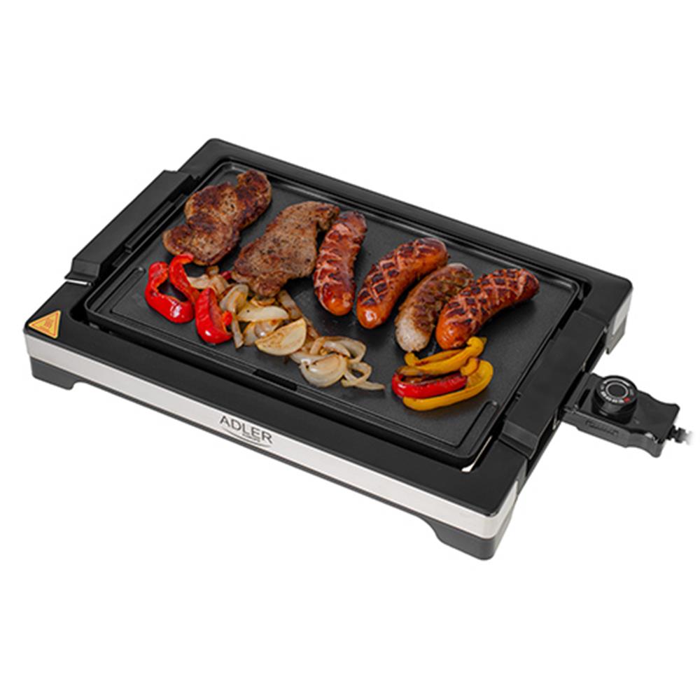 Adler AD 6613 Elektrogrill in Schwarz, 3000 Watt, Heizplatte mit Antihaftbeschichtung